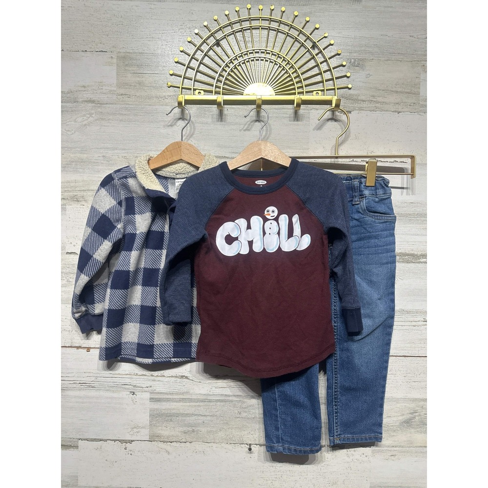 Carter's Old Navy OshKosh Outfit Bundle Boys 3T Blue Maroon Plaid Thermal